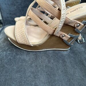 Gianni Bini Beige and Brown Wedge Sandals